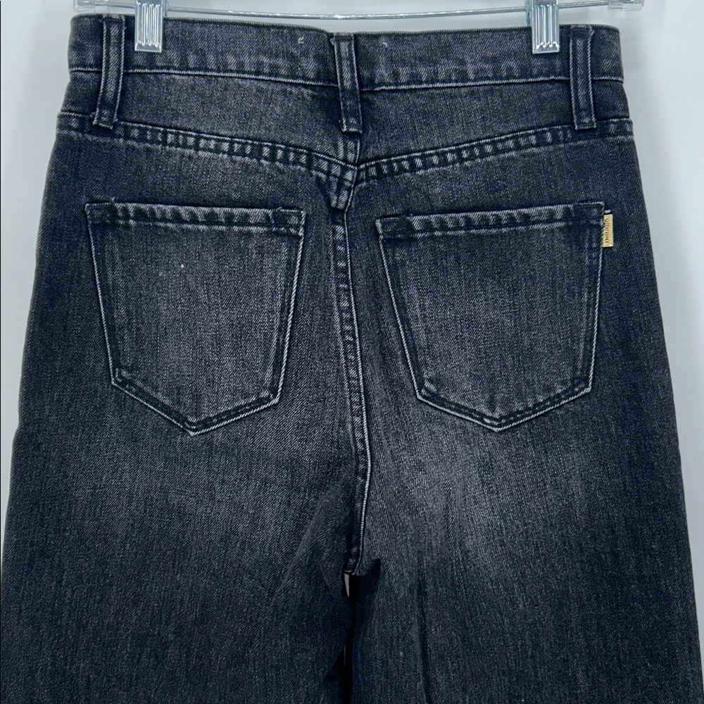Vibrant M.I.U. Jeans Women's Juniors Size 1 Black Distressed High Rise Wide Leg - Picture 4 of 12